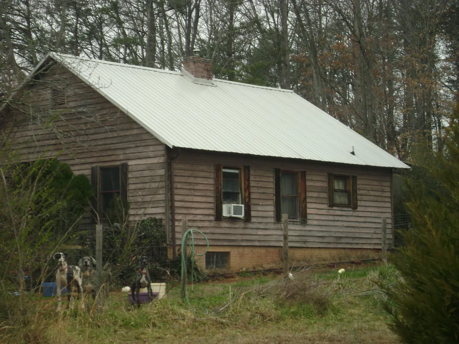 White metal roof on an old wood sided farmhouse, from a Metal Roof Installation job in Ceres